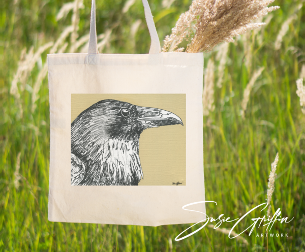 Raven Sketch Canvas Tote Bag - Image 4