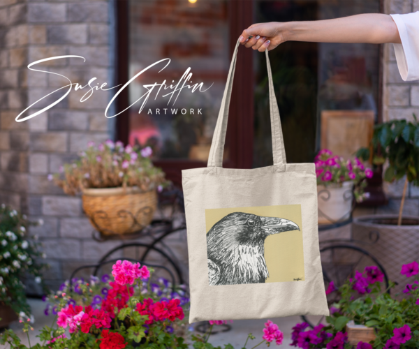 Raven Sketch Canvas Tote Bag - Image 2