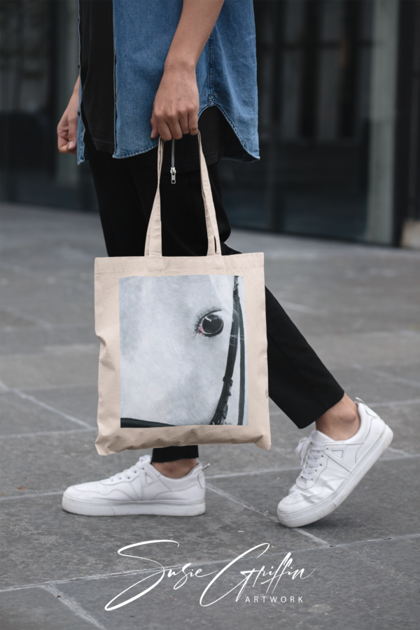 White Horse Eye Canvas Tote Bag